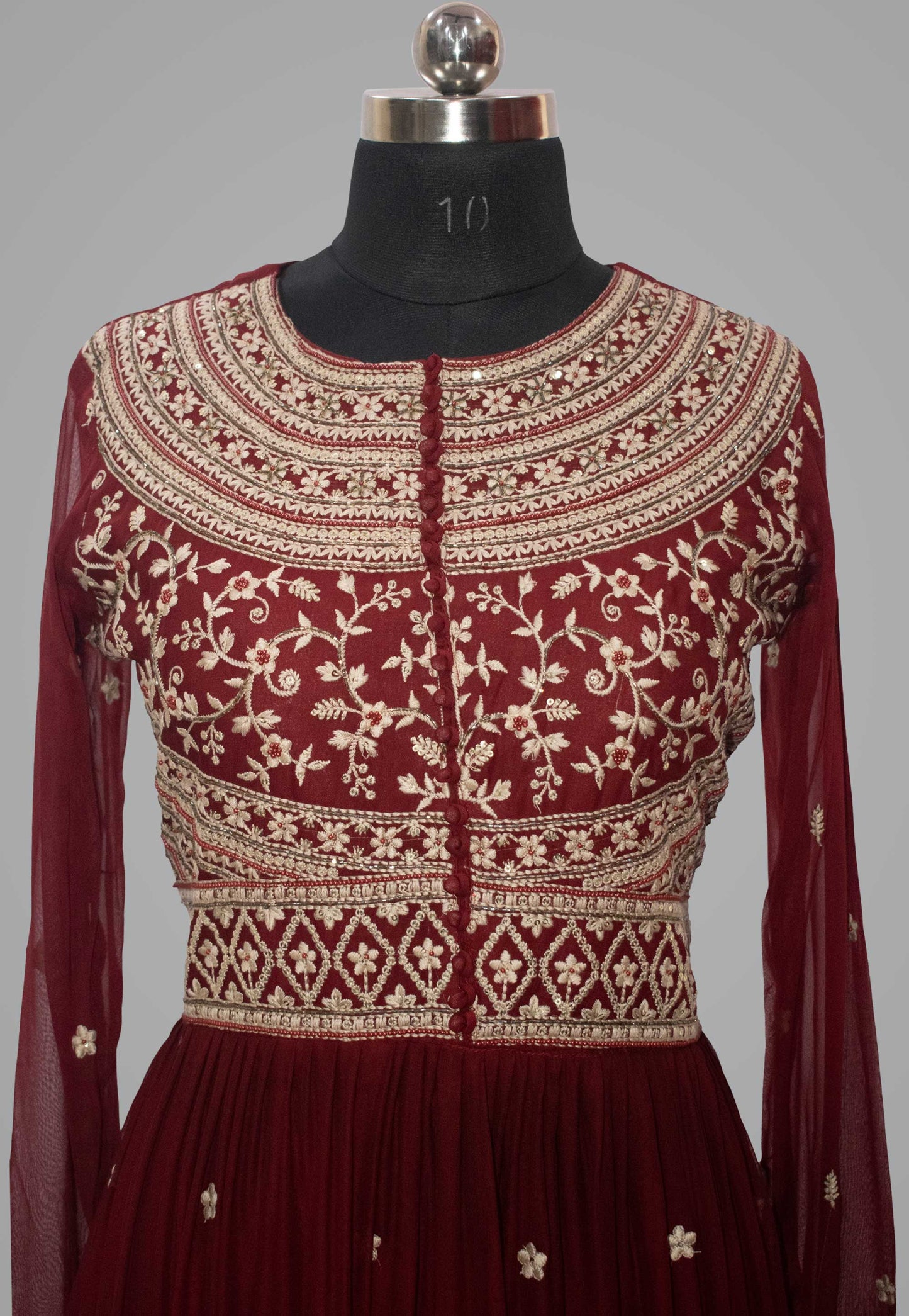 Embroidered Georgette Gown with Dupatta in Maroon