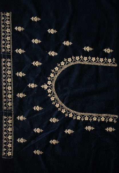 Embroidered Velvet Unstitched Lehenga in Royal Blue