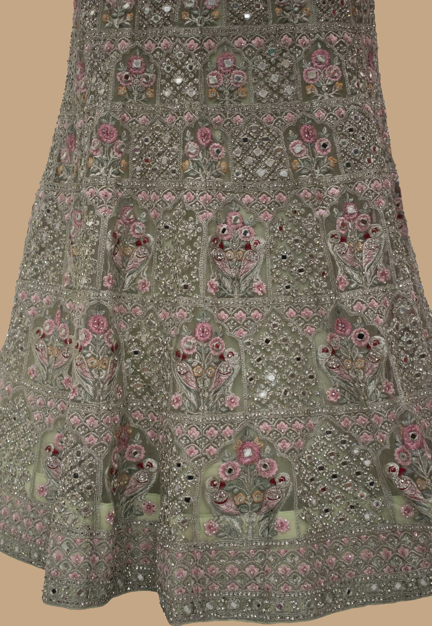 Embroidered Net unstitched Lehenga in Green
