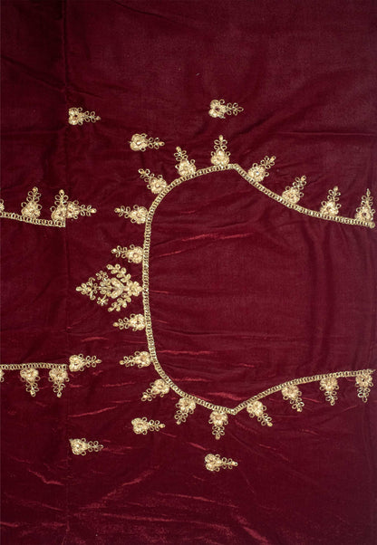 Embroidered Velvet Unstitched Lehenga in Wine