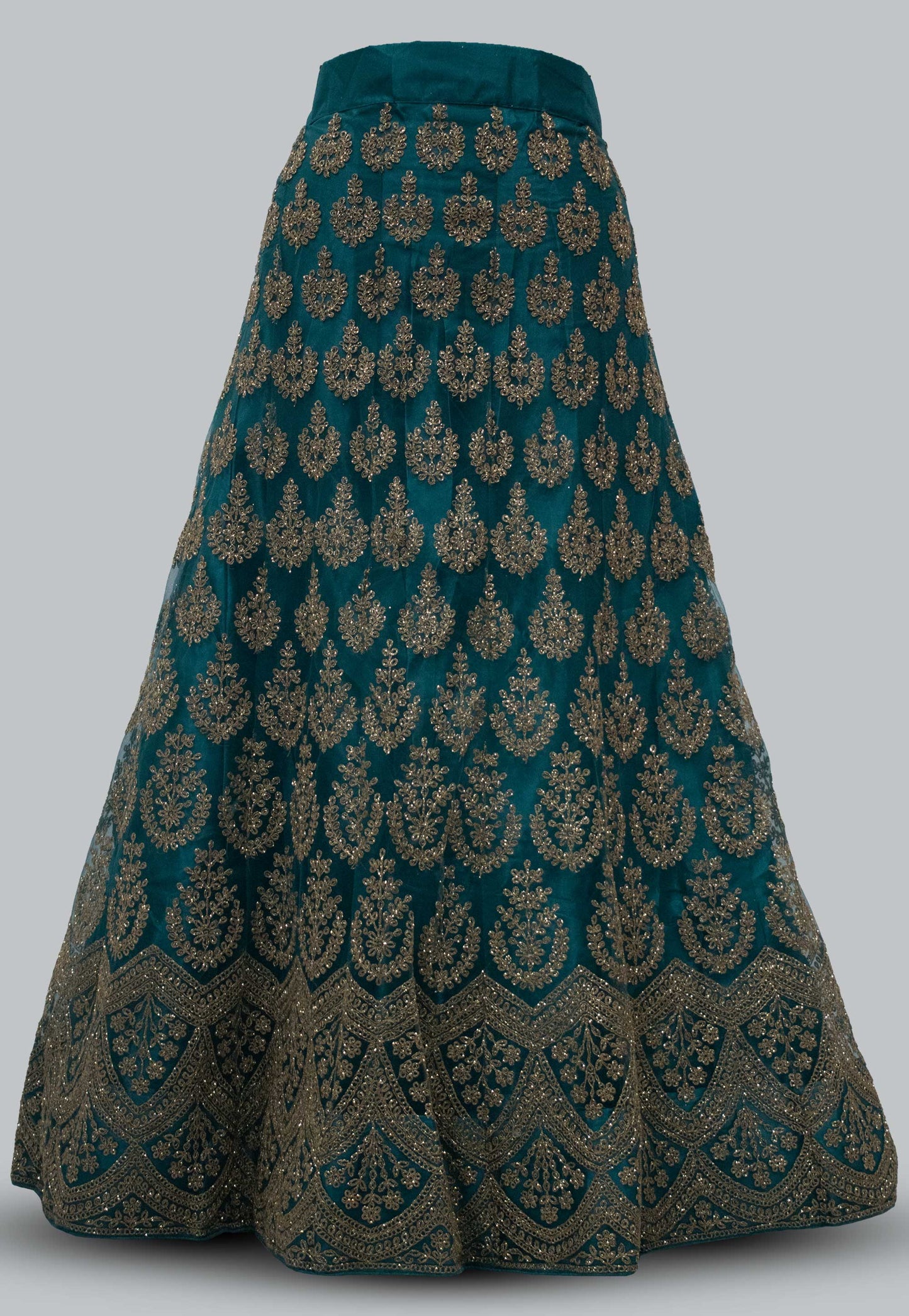 Embroidered Net Unstitched Lehenga in Blue