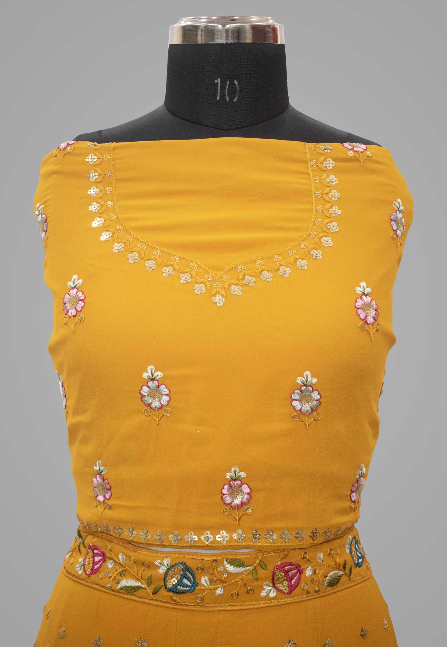 Embroidered Georgette Unstitched Lehenga in Mustard