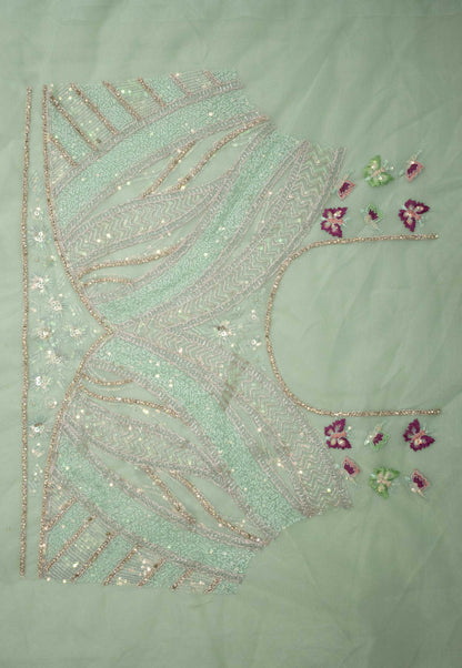 Embroidered Net Unstitched Lehenga in Light Green