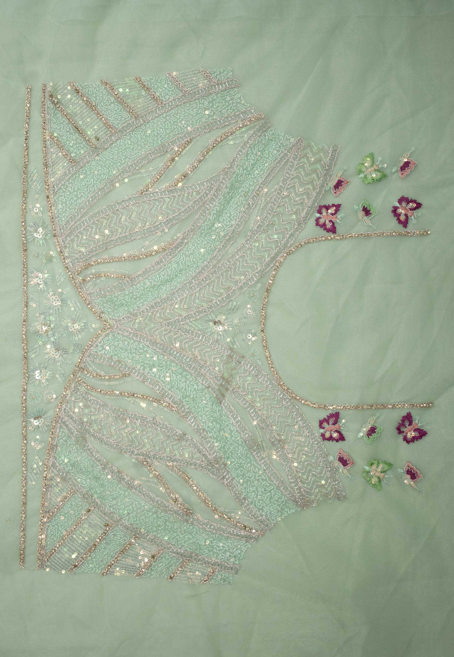 Embroidered Net Unstitched Lehenga in Light Green
