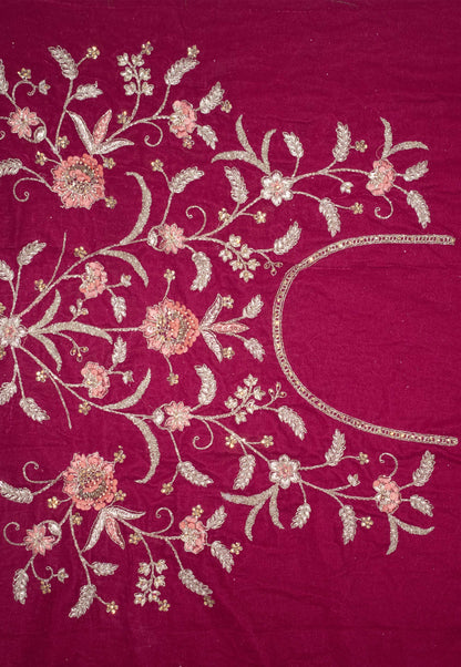 Embroidered Velvet Unstitched Lehenga in Fuchsia