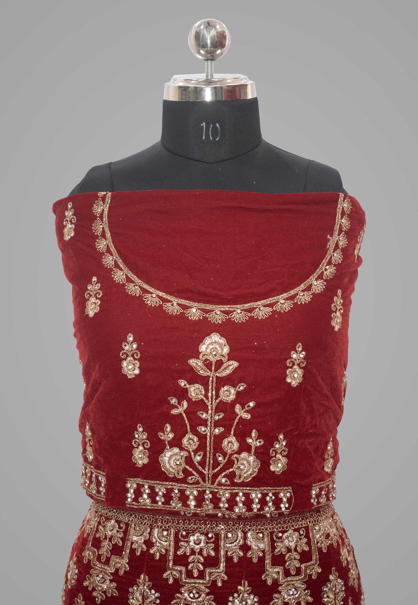Embroidered Velvet Unstitched Lehenga in Red