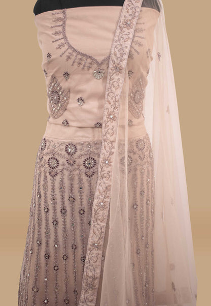 Embroidered Net Unstitched Lehenga in Old Rose