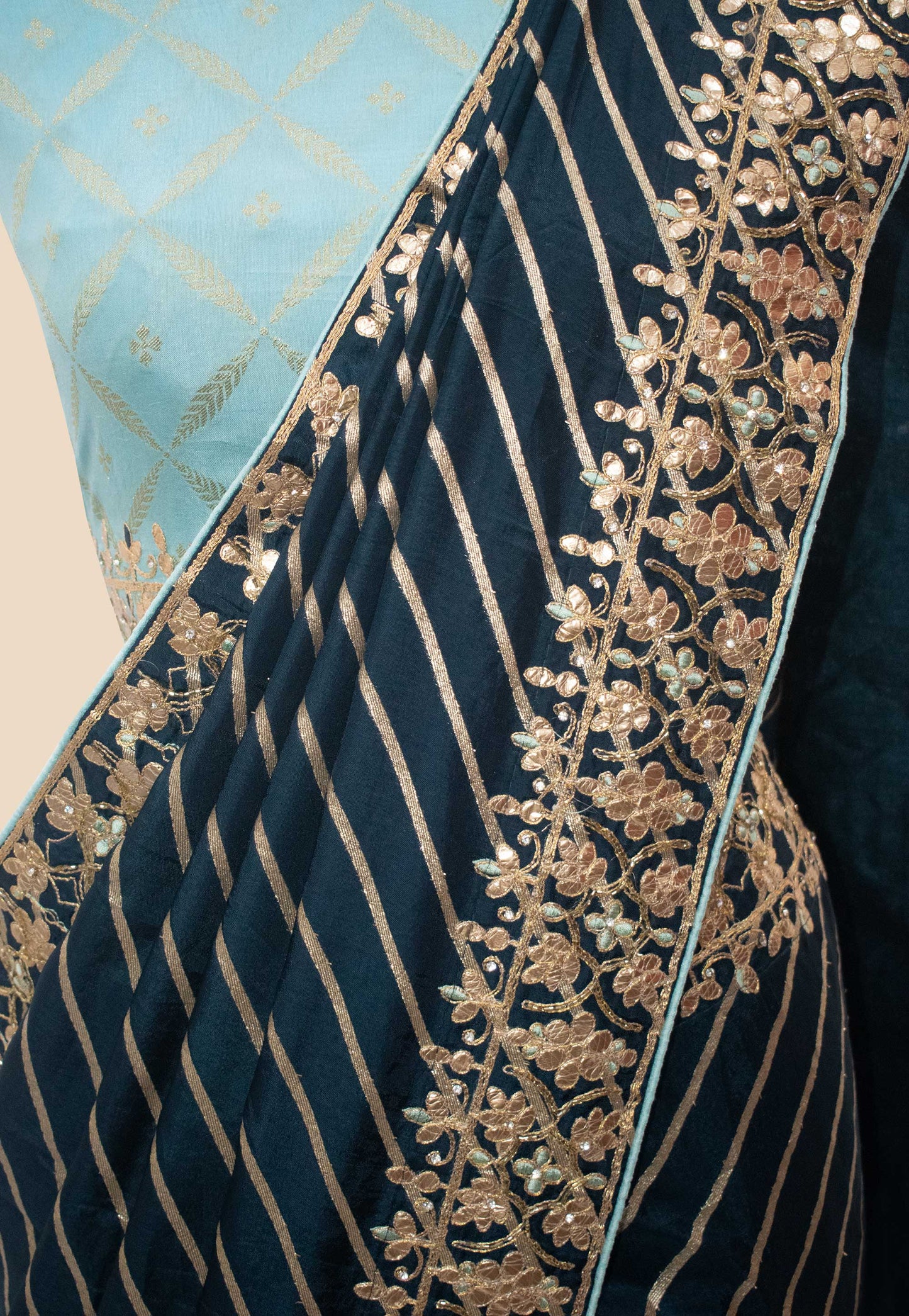 Embroidered Leheriya Silk Saree in Teal Blue