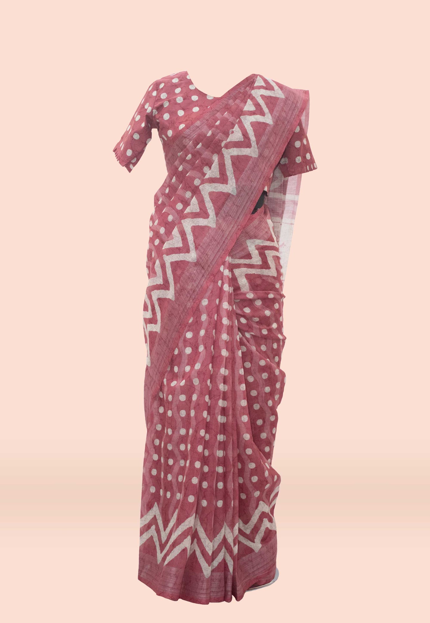 Digital Printed Linen Saree in Old Rose