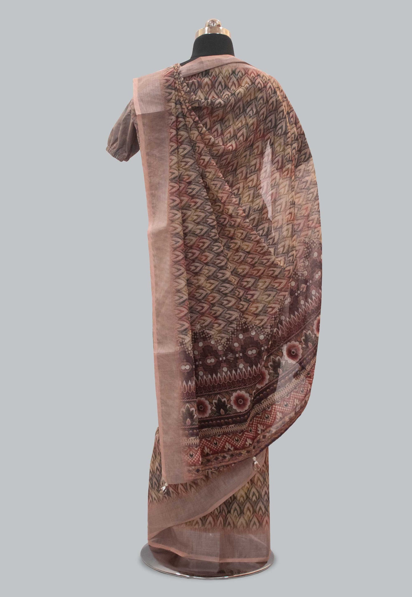Digital Printed Linen Saree in Multicolor