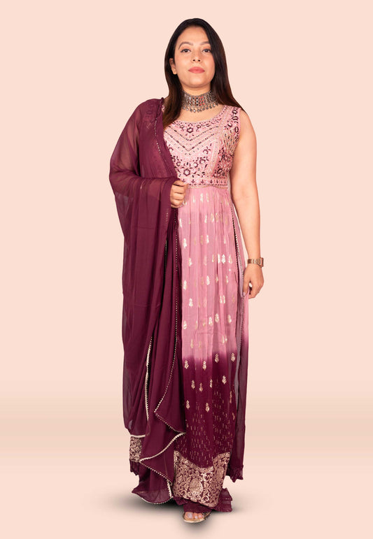 Embroidered Nyra Cut Style Georgette Suit set in Pink