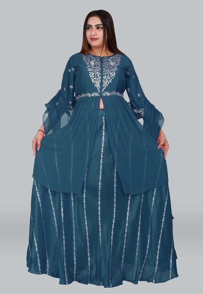 Embroidered Silk Georgette Peplum Style Skirt Kurta set